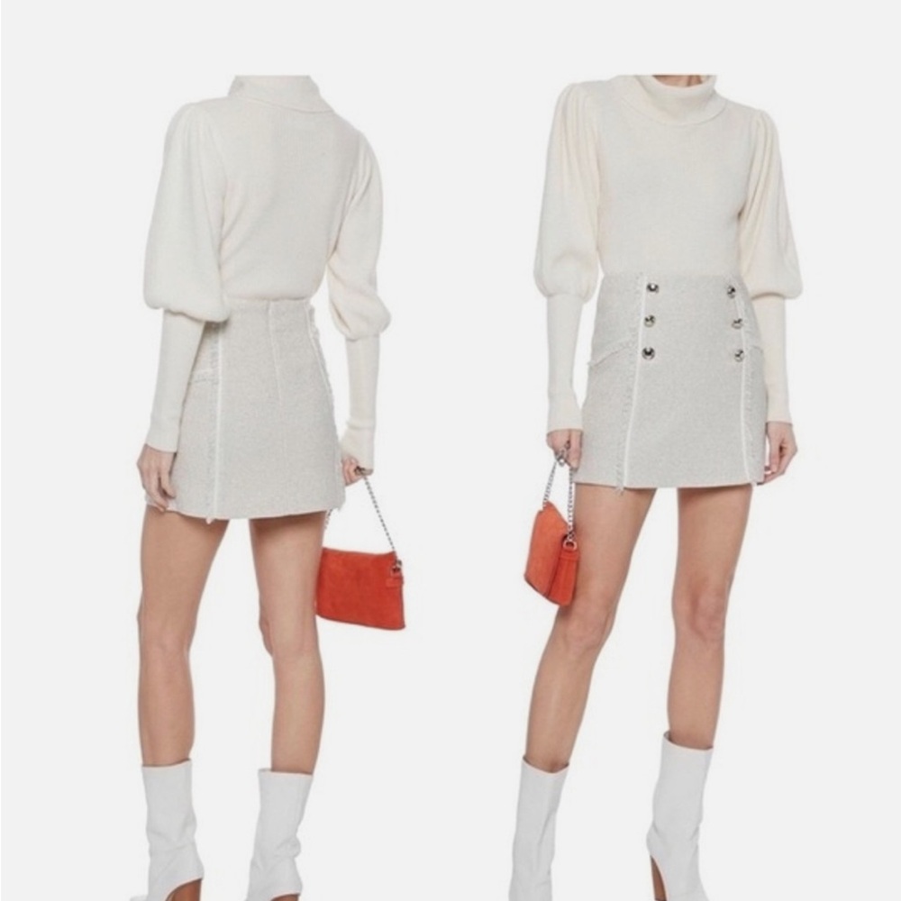 Veronica Beard Cream and Silver Tweed Skirt